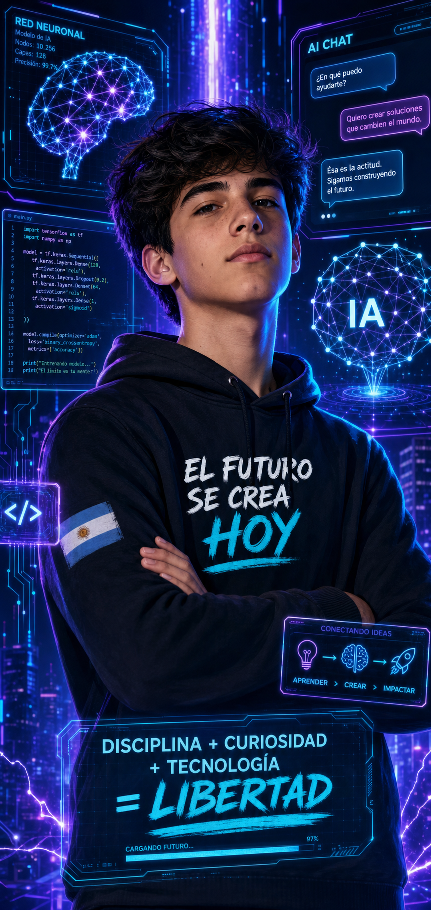 Joven argentino con IA